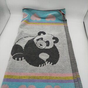 Vintage Cecil Saydah Body Beach Towel Panda Bears Pastels Hearts 55”X25” Cotton